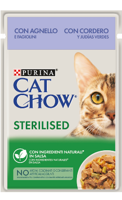 Cat Chow Adult Sterilized Lamb & Green Beans | Wet (Saqueta) 26 X 85 g