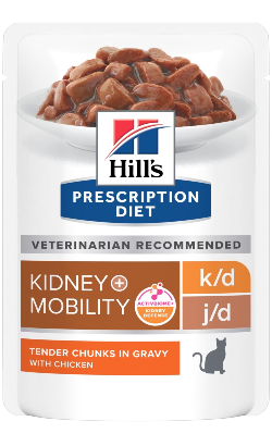 Hills Prescription Diet Feline k/d + Mobility with Chicken | Wet (Saqueta) Cx c/ 12 saquetas 85 g