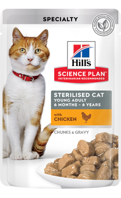Hills Science Plan Cat  Adult Sterilised  with Chicken | Wet (Saqueta) Cx c/ 12 saquetas 85 g