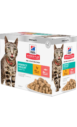 Hills Science Plan Cat Perfect Weight Adult with Chicken & Salmon Multipack | Wet (Saqueta) Caixa 12 x 85 g