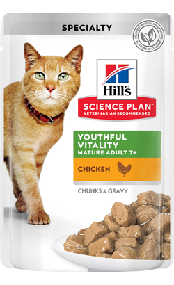 Hills Science Plan Cat Mature Adult 7+ Senior Vitality with Chicken | Wet (Saqueta) Cx c/ 12 saquetas 85 g
