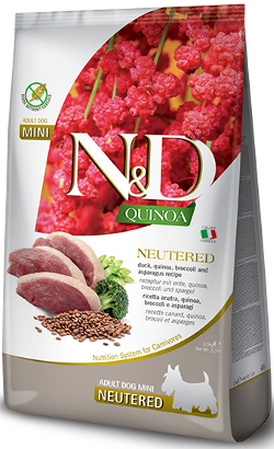 N&D Quinoa Dog Neutered Duck, Broccoli & Asparg Mini Adult 7 kg