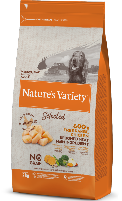 Natures Variety Dog Selected No Grain Medium Maxi Adulto Frango Campo 600 g