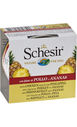 Ração húmida para Cão Schesir Dog Filete de Frango com Ananas em Gelatina | Wet (Lata) 10 X 150 g