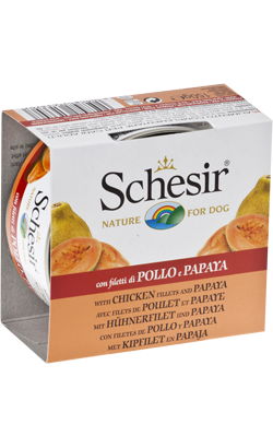 Ração húmida para Cão Schesir Dog Filete de Frango com Papaia em Gelatina | Wet (Lata) 10 X 150 g